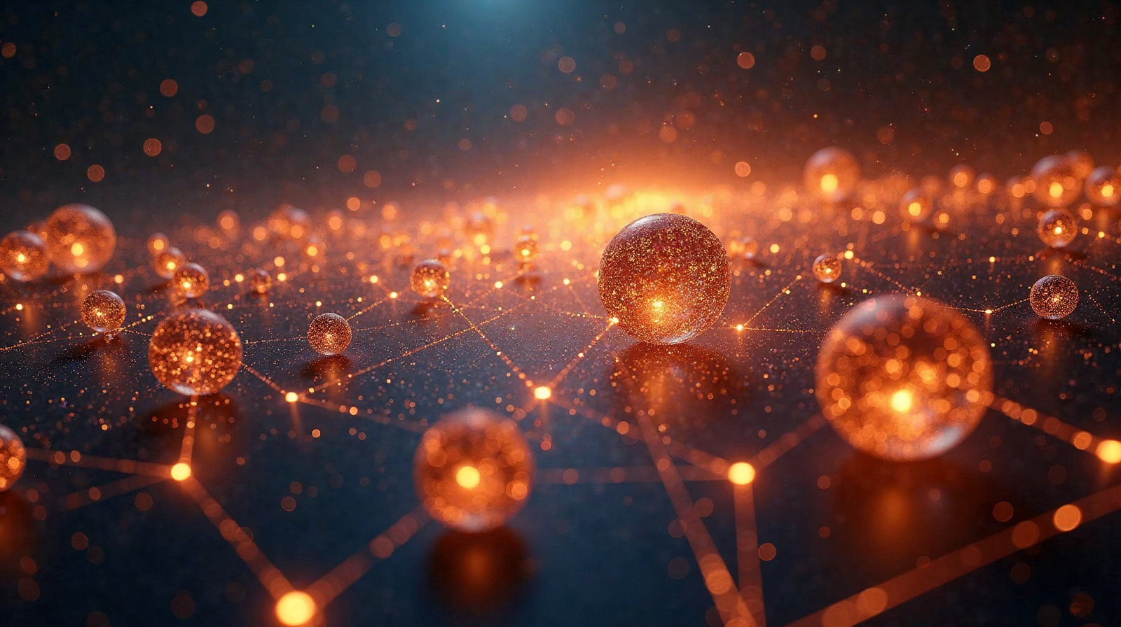 Hero shot, a picture depicting multiple energy balls joined by threads of light, representing each soul's place in the universe.